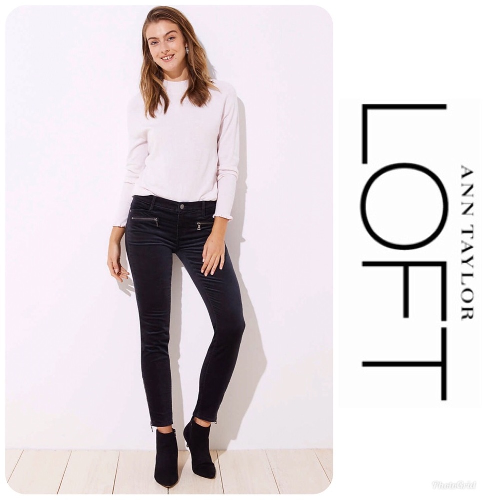 LOFT Jeans Women’s 24 Black Velvet Ankle Zip Skinny $79.50 NWT!